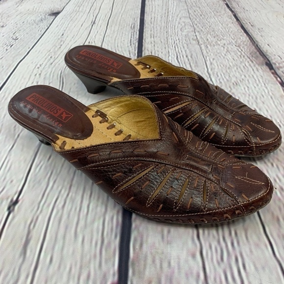 Pikolinos Brown Leather Slip On Short Heels - Picture 2 of 6